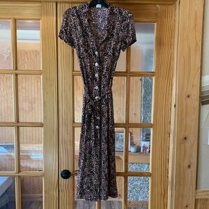 Women's Wilfred Aritzia Cheetah Leopard Print Button Front Midi Shirt Dress S